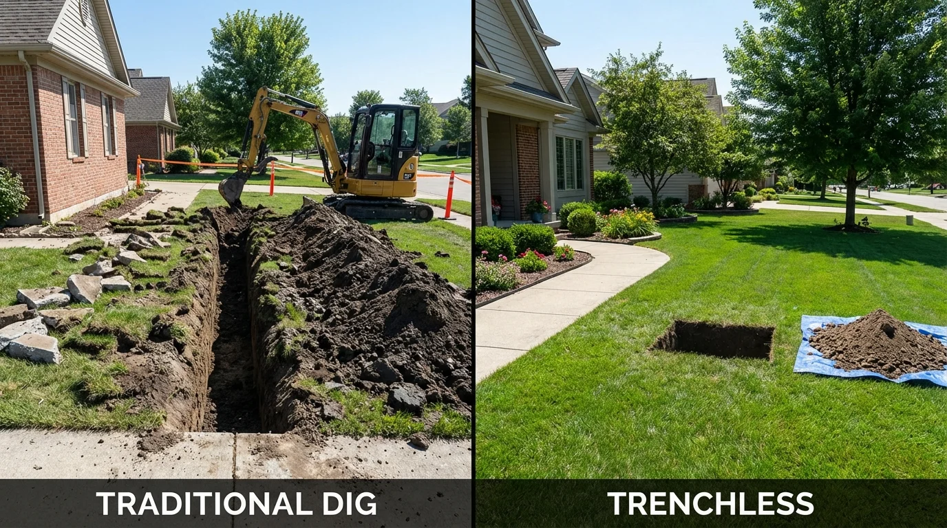 Trenchless sewer repair with minimal yard damage versus traditional excavation in Kingston, NJ
